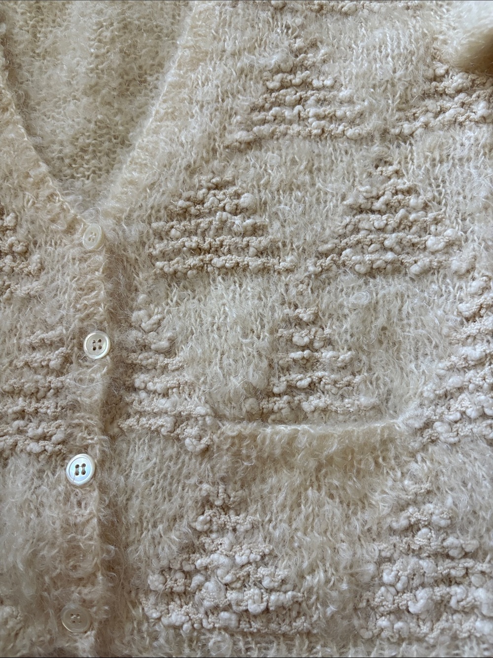 VTG Lauren Hansen Hand Knitted Mohair Wool Cardigan Cream Fuzzy Sweater M - Picture 15 of 15